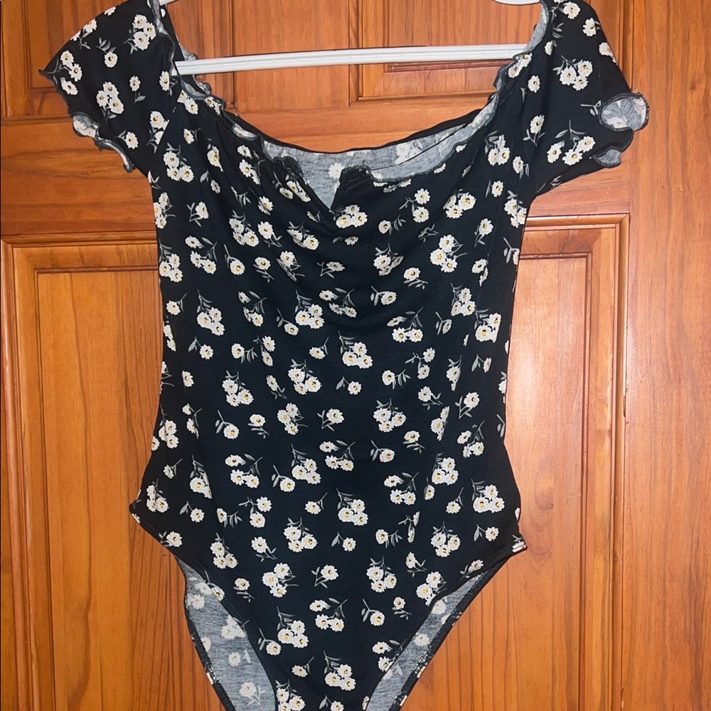 Black Floral Off-Shoulder Women’s Body Suit